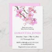 ロマンチックなピンクの水彩画の桜の花 招待状 (正面/裏面)