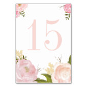 ロマンチックなピンクの水彩画の芍薬とバラのウェディング テーブルナンバー (正面)