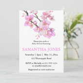 ロマンチックなピンクの水色のさくらんぼの花 招待状 (スタンド正面)