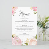 ロマンチックなピンクの水色の花結婚のメニューカード (スタンド正面)