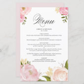 ロマンチックなピンクの水色の花結婚のメニューカード (正面/裏面)