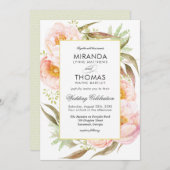 ロマンチックなピンクの牡丹の水の色結婚フローラ 招待状 (正面/裏面)
