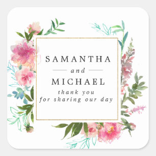ロマンチックなピンクの牡丹フローラ結婚DIY's Thank You スクエアシール