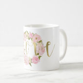 ロマンチックなピンクの牡丹フローラ金ゴールドラブ コーヒーマグカップ (正面右)