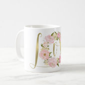 ロマンチックなピンクの牡丹フローラ金ゴールドラブ コーヒーマグカップ (正面左)