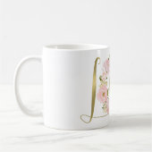 ロマンチックなピンクの牡丹フローラ金ゴールドラブ コーヒーマグカップ (左)