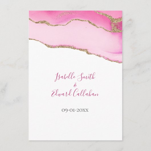 ロマンチックなピンクの瑪瑙の石の金ゴールド結婚インレイの情報 エンクロージャーカード (裏面)