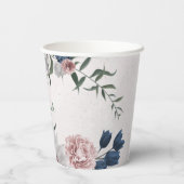 ロマンチックなピンクの白いネイビーの花と緑の葉 紙コップ (裏面)