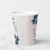 ロマンチックなピンクの白いネイビーの花と緑の葉 紙コップ (右)