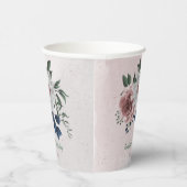 ロマンチックなピンクの白いネイビーの花と緑の葉 紙コップ (右)