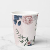 ロマンチックなピンクの白いネイビーの花と緑 紙コップ (正面)