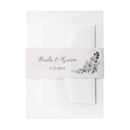 ロマンチックなピンクの白いネイビーの花結婚緑の 招待状ベリーバンド