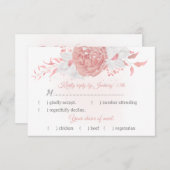 ロマンチックなピンクの白い花の植物性の食事の選択 出欠カード (正面/裏面)