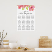 ロマンチックなピンクの結婚ハイビスカスのシーティングチャート ポスター (キッチン)