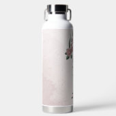 ロマンチックなピンクの花とグリーン ウォーターボトル (正面)