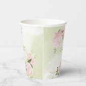 ロマンチックなピンクの花と緑の葉 紙コップ (右)