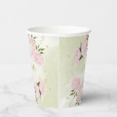 ロマンチックなピンクの花と緑の葉 紙コップ (右)