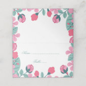 ロマンチックなピンクの花と緑葉の花 プレイスカード (外部開封)