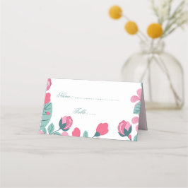 ロマンチックなピンクの花と緑葉の花 プレイスカード