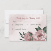 ロマンチックなピンクの花と葉緑の結婚花 出欠カード (正面)