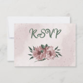 ロマンチックなピンクの花と葉緑の結婚花 出欠カード (裏面)