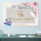 ロマンチックなピンクの花のウェディングシャワーのお出迎えポスター 横断幕 (トレードショー)