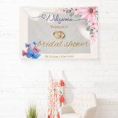 ロマンチックなピンクの花のウェディングシャワーのお出迎えポスター 横断幕 (インサイチュ)