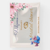 ロマンチックなピンクの花のウェディングシャワー歓迎ポスター 横断幕 (縦)