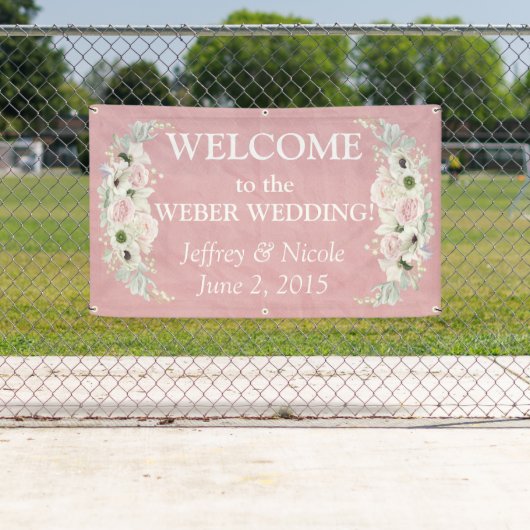 ロマンチックなピンクの花の結婚式の旗 横断幕 (インサイチュ)