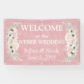 ロマンチックなピンクの花の結婚式の旗 横断幕 (横)
