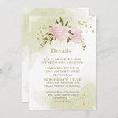 ロマンチックなピンクの花の緑の詳細 エンクロージャーカード (正面/裏面)