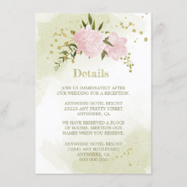 ロマンチックなピンクの花の緑の詳細 エンクロージャーカード