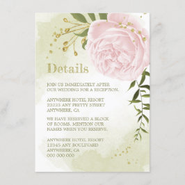 ロマンチックなピンクの花の緑の詳細 エンクロージャーカード