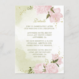 ロマンチックなピンクの花の緑の詳細 エンクロージャーカード