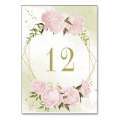 ロマンチックなピンクの花の緑の金ゴールド幾何学的 テーブルナンバー (裏面)