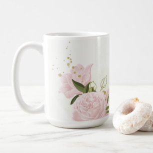 ロマンチックなピンクの花の緑 コーヒーマグカップ