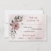 ロマンチックなピンクの花の葉緑の食事の選択 出欠カード (正面)