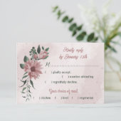 ロマンチックなピンクの花の葉緑の食事の選択 出欠カード (スタンド正面)