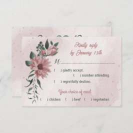 ロマンチックなピンクの花の葉緑の食事の選択 出欠カード