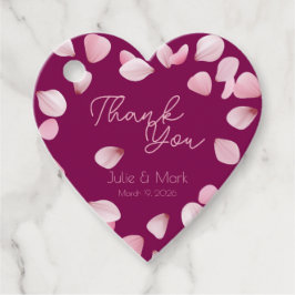 ロマンチックなピンクの花びらサンキュー結婚ズ フェイバータグ