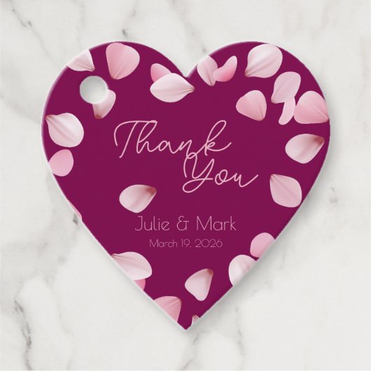 ロマンチックなピンクの花びらサンキュー結婚ズ フェイバータグ (正面)