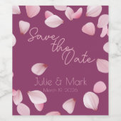 ロマンチックなピンクの花びら日付ワインラベルを保存 ワインラベル (シングルラベル)