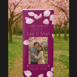 ロマンチックなピンクの花びら結婚垂直の歓迎 伸縮バナー