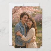 ロマンチックなピンクの花びら結婚式招待状と写真 招待状 (裏面)