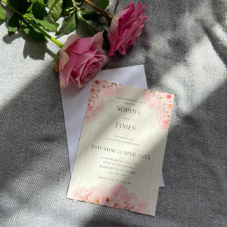 ロマンチックなピンクの花結婚式招待状 招待状