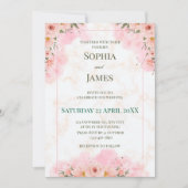 ロマンチックなピンクの花結婚式招待状 招待状 (正面)