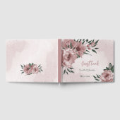 ロマンチックなピンクの花葉とグロ結婚ンの ゲストブック (全面)