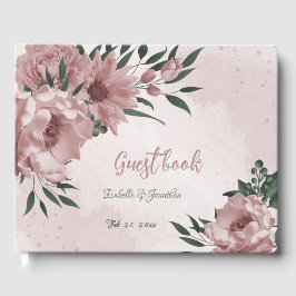 ロマンチックなピンクの花葉とグロ結婚ンの ゲストブック