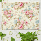 ロマンチックなピンクの英語のバラオン淡い色のイエロー キッチンタオル (折り畳み)