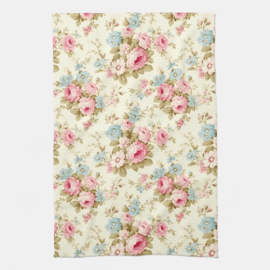 ロマンチックなピンクの英語のバラオン淡い色のイエロー キッチンタオル (縦)